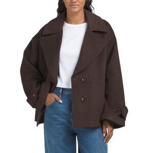BERNARDO Brown Wool Blend Cropped Coat